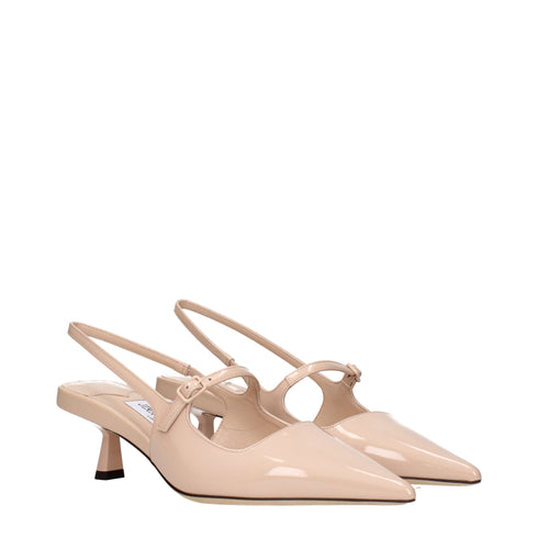 Jimmy Choo DIDI 45 Women's Nude Patent Leather Mid Heels Slingback Pumps